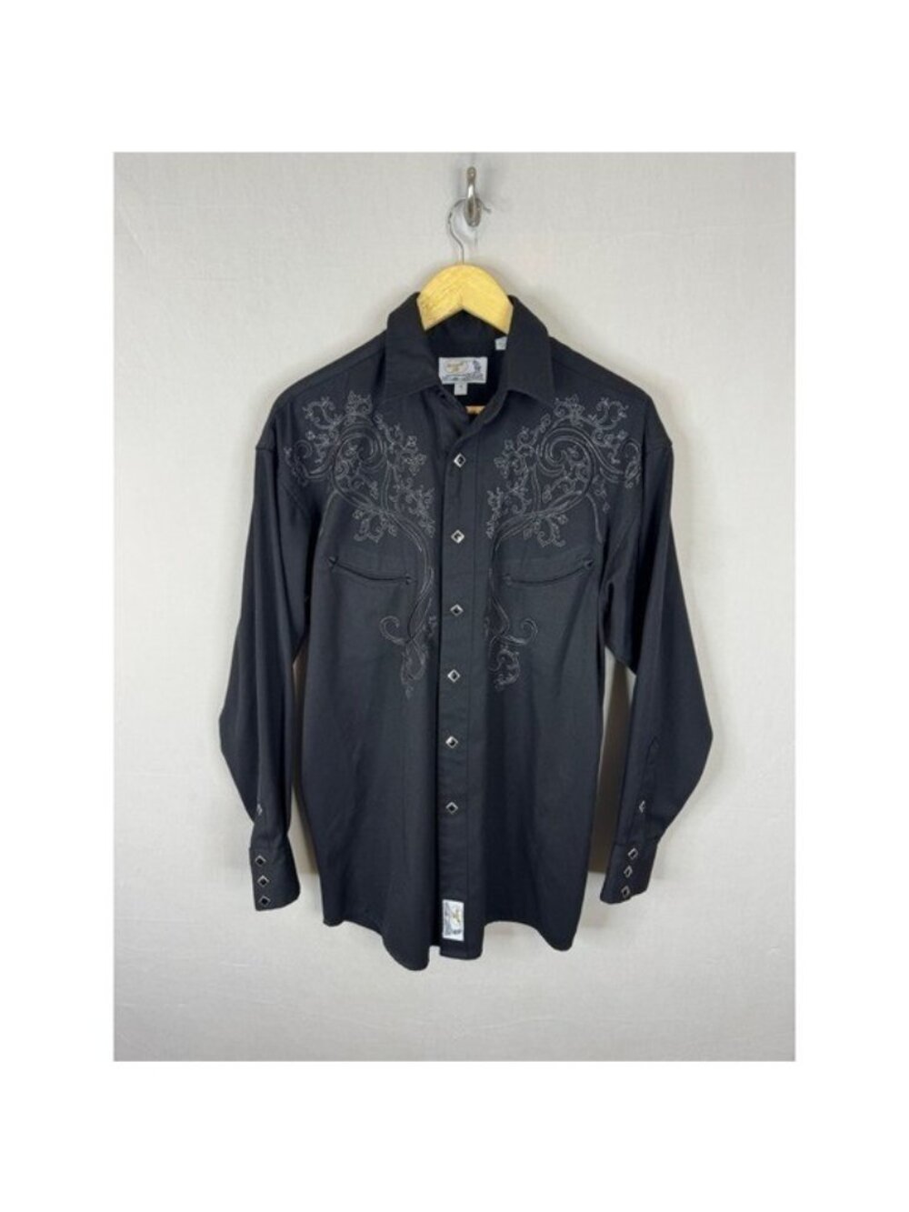 Panhandle Slim Mens Retro Western Snap Shirt Black Embroidered 36S9421 Small